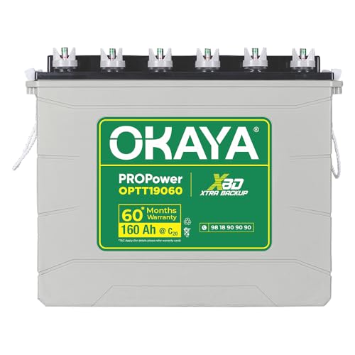 OKAYA PRO Power OPTT19060 160Ah Tall Tubular Inverter Battery | Longer Life & Extra Backup with 60 Months Warranty for Home, Office & Shops